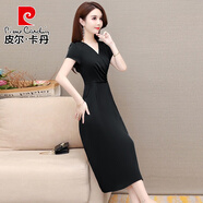 皮爾卡丹（pierre cardin）醋酸緞面連衣裙2025年新款春夏季女裝高端洋氣質(zhì)雪紡禮服品牌媽 黑色 4XL