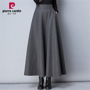 皮爾卡丹（pierre cardin）冬季毛呢長裙半身裙加厚a字裙高腰大擺長裙純色大I碼呢子冬長裙女 深灰色 S 1.8尺-1.9尺