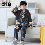 嚕嚕牛兒童睡衣男孩秋冬季法蘭絨加厚款男童中大童珊瑚絨睡衣 深灰色-62018 170 (M碼建議身高160-165)