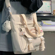 途尊（kingtrip）日系ins風(fēng)學(xué)院風(fēng)包包女韓版大容量斜挎包少女學(xué)生上課通勤單肩包 米白色【單肩斜跨+手提】 單肩包+四枚徽章