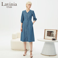 Lavinia Club拉維妮婭牛仔藍(lán)連衣裙女春夏新款通勤OL正式場合中裙R31L52 牛仔藍(lán) 165/88A