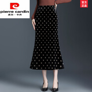 皮爾卡丹（pierre cardin）金絲絨波點魚尾半身裙女秋冬2024新款高腰包臀裙中長荷葉邊一步裙 黑底波點 21/L 2尺1      28碼