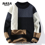 NASA MARVEL毛衣男秋冬新款加絨加厚潮流保暖寬松針織衫休閑百搭青少年打底衫 M515黑色 XL （建議125-140斤）