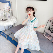 山鷗2025夏新款女童連衣裙中大童雪紡短袖翻領(lǐng)小圓點(diǎn)公主裙HBZ 綠色(熱氣球連衣裙) 110cm