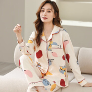 100純棉睡衣女士春秋季長(zhǎng)袖韓版少女開衫套裝外穿家居服冬款 k5301 3XL(155-185斤)