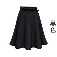 元樂申加肥加大碼包臀百褶裙毛呢半身裙女秋冬百搭女裙斤中長款半裙 黑色 無腰帶 M