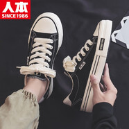 人本帆布鞋男鞋2025年新款男鞋子春夏季透氣男士板鞋平底休閑情侶潮鞋 黑色095 40 男款40碼的