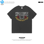 牧獸搖滾Guns\x27N\x27Roses槍炮與玫瑰槍花樂隊印花圓領(lǐng)短袖T恤男 深灰 L