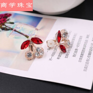 無(wú)孔耳環(huán)女無(wú)耳洞女無(wú)洞耳夾韓國耳飾假耳釘新娘耳扣閃爍個(gè)性無(wú)孔首飾品 櫻桃 尺寸：1.9*1.7cm
