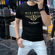 匡都香港潮牌短袖T恤男夏季新款內搭燙鉆男裝半袖體恤透氣修身上衣 黑色 XL 【125-140斤】