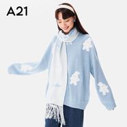 A21女裝溫柔風(fēng)中長(zhǎng)款毛衣奶乎乎寬松韓版上衣軟糯糯奶藍(lán)色針織衫 粉藍(lán) S
