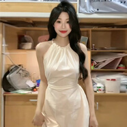 君芳雅仙女海邊度假長(zhǎng)裙白色掛脖吊帶連衣裙子女夏季2024新款露背高級(jí)感 米杏色海邊度假風(fēng)連衣裙沙灘裙今 4045kgS