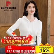 皮爾卡丹（pierre cardin）2025春季新款薄款針織衫女裝長袖帶帽套頭毛衣小個子短款連帽衛(wèi)衣 2024白色2025 S 建議90斤以下穿