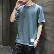 杰伽尼短袖t恤男士2021夏季新品圓領(lǐng)寬松半袖男夏天上衣服男士潮牌夏裝半截袖體恤衫青年男裝 牛仔藍 L