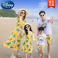 迪士尼（Disney）三亞旅游沙灘親子裝夏裝波西米亞母女連衣裙長(zhǎng)裙一家三口四口套裝 黃底愛心花朵款 165 媽媽S碼