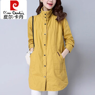 皮爾卡丹（pierre cardin）棉質風衣女中長款2025年春秋新款衣中年大衣時尚女士春季外套 黃色 2XL 適合113-125斤