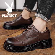 花花公子皮鞋男秋冬季英倫風(fēng)商務(wù)休閑男鞋黑色結婚大頭增高德比鞋子男款 暗棕 39