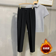 魯賓克休閑小西褲男春夏季韓版潮流大碼修身直筒九分褲男休閑西裝褲 黑色加絨款 38