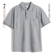 瑞質(zhì)（Acecred）中年爸爸夏裝純棉短袖t恤男中老年人夏季寬松大碼衣服老人爺爺裝 都市灰 L