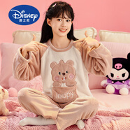 迪士尼（Disney）女童睡衣秋冬款加絨加厚珊瑚絨女孩寶寶法蘭絨兒童家居服母女套裝 QN3035-小熊 10碼【建議身高103-113厘米】
