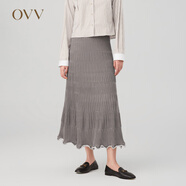 OVV秋冬熱賣(mài)女裝絲羊毛豎條紋肌理自然卷邊針織半裙 駝色（凈色）A4 S