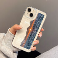 實(shí)景插畫(huà)蘋(píng)果14手機殼13promax保護套12Pro14promax男女max感11全 海面日落橫版【晶透耐臟+】 iPhone 7 Plus