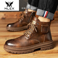 MLEX大漠公羊鞋類馬丁靴男士英倫風(fēng)中幫靴子秋冬新款復(fù)古休閑男鞋 棕色 42