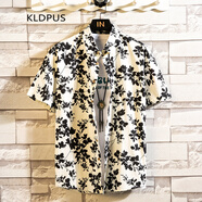 KLDPUS 夏威夷花襯衫男夏季國潮純棉短袖襯衣翻領(lǐng)海邊度假沙灘情侶夏裝 8號色 XL 130-140斤