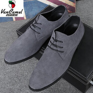 西域駱駝（VANCAMEL）男鞋2024新款尖頭小皮鞋男士磨砂反絨真皮休閑商務(wù)百搭牛筋底潮鞋 萬(wàn)金足-1511灰色 【該款偏大一 44