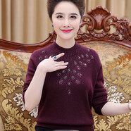 林肯羊 胖媽媽裝秋冬裝毛衣加肥加大碼200斤中老年人女半高領(lǐng)加厚奶奶裝 酒紅不加絨 3XL（建議145-155斤）