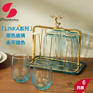 帕莎帕琦（Pasabahce） 進(jìn)口無(wú)鉛玻璃杯彩色創(chuàng)意簡(jiǎn)約茶杯牛奶飲料杯子家用喝水杯子ins風(fēng) 天空藍(lán)【6只裝+杯架】380ml6只