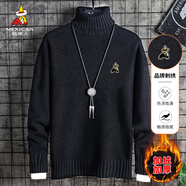 稻草人（MEXICAN）高領(lǐng)毛衣男秋冬刺繡針織衫男士打底衫純色外套 加絨黑色 XL