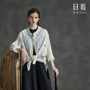 日著RIZHUO【商場同款】長衫圓領(lǐng)襯衫2024夏季新款女裝寬松不規(guī)則襯衫 午后白 L