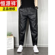 恒源祥防風(fēng)皮褲男2024新款加絨加厚秋冬季機車(chē)騎行褲摩托車(chē)保暖皮褲黑色 黑色 4XL 【建議170-190斤】