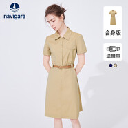 Navigare意大利小帆船 女士短袖襯衫裙通勤收腰連衣裙2322844513 砂 XL 