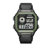 卡西歐（CASIO）男表小方塊電子表 運動(dòng)手表學(xué)生手表 多功能防水男士手表 小方表尼龍帶AE-1200WHB-1B