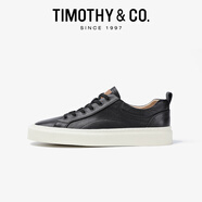 迪邁奇（TIMOTHY&CO.）秋季頭層牛皮小白鞋男士百搭商務(wù)運動鞋休閑輕便舒適板鞋TMS31013 黑色 43 （建議拍小一碼）