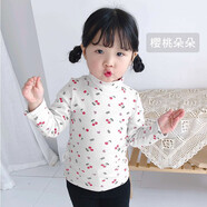 小素材 女童t恤寶寶外出打底衫兒童長(zhǎng)袖秋衣高領(lǐng)上衣中領(lǐng)春秋裝男冬季 櫻桃朵朵白 80