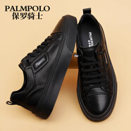 保羅騎士（PALMPOLO）男鞋2024新款真皮黑色板鞋男休閑皮鞋透氣軟皮小黑鞋潮鞋 黑色 42