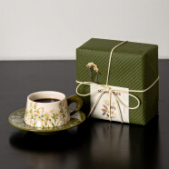 SUCCOHOMEWARE小清新花卉咖啡杯碟套裝 ins風(fēng)復(fù)古馬克杯陶瓷杯子新婚送閨蜜禮物 百合綠(一杯一碟)禮品包裝