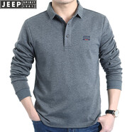 吉普（JEEP）長袖t恤男2025年春秋新款男士商務休閑寬松棉質(zhì)大碼翻領(lǐng)男裝上衣 灰色 L(建議131-145斤)