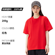 易美購純棉餐飲工作服短袖男夏季服務員燒烤定制超市水果店t恤印字logo 落肩款-CY200g紅色 4XL