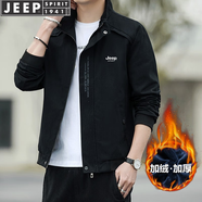 JEEP SPIRIT吉普夾克男士外套秋冬季新款加絨加厚中青年春秋上衣服時(shí)尚休服裝 黑色（加絨） 3XL （160斤-180斤）