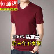 恒源祥短袖t恤男士V 領(lǐng)上衣半袖t恤純色真絲雞心領(lǐng)冰 絲T恤男 光板 (v 領(lǐng))酒紅 165/M 建議120斤以內(nèi)