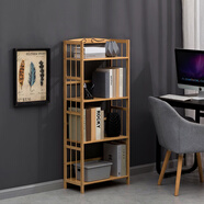 木馬人多層簡(jiǎn)易書(shū)架落地層架置物架儲物柜子收納架展示柜書(shū)房書(shū)柜辦公架 【整體純竹】原色-四層50長(cháng)