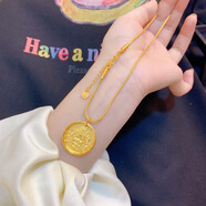 初享（CHUXIANG）燒藍綠度母吊墜磨砂金珠路路通古法仿沙金項鏈毛衣鏈女 黃財神圓牌款