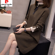 皮爾卡丹大碼女裝半高領(lǐng)顯瘦中長(cháng)款針織裙2025秋冬新款胖MM時(shí)尚長(cháng)袖連衣裙 咖啡色 4XL (建議180-200斤)