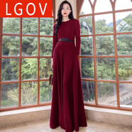 LGOV女裝旗艦店2025年女裝新款早春秋季法式長(cháng)裙到腳踝氣質(zhì)中長(cháng)款拖地超長(cháng)連衣裙 紅色 L修剪長(cháng)度(聯(lián)系客服)