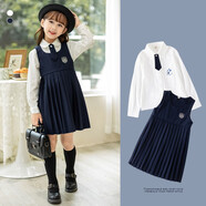 NICKYBABY女童jk制服學(xué)院風(fēng)套裝大童學(xué)生連衣裙兒童裙子女孩背心裙演出表演 3669襯衫+4128深藍(lán)色+領(lǐng)帶 120