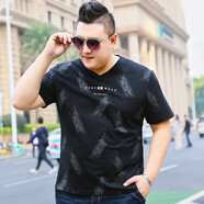 豪朗格（Haolangge）新款潮牌大碼男裝胖子短袖t恤加肥加大男簡約時尚衣服肥佬體恤棉 TX062黑色 5XL (230-250斤)